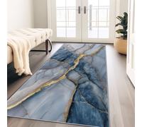 Tapis Fluide des veines Marblegold avec Dos Antidérapant 60x180 cm Tapis Imprimé pour Entrée, Couloir et Corridor,à Poils Courts, Doux, Lavable, Light Style Tapis Décoratif Bleu