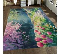 tapis for 180x240cm salon chambre Spring Scenery Machine lavable carpette Garden Paths Tulip Landscape Patterns descente de lit moderne with antiderapant Backing Floor salle a manger contemporain