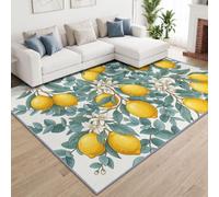 Tapis Frais Plantes Méditerranée Nature Lavable Antidérapant 160 x 230 cm | Poils Courts Tapis Doré Citron Fleurs pour Salon Chambre Entrée Couloir style Décoratif Pensé
