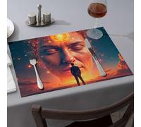 Tapis fraise A Man Stands Before A Giant Face with A Glowing Aura Dining Sets de table lavables (1 pièce)