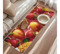 Tapis Fraise, Tapis Entree Feuilles Vertes Fruit Noix De Coco, Rugs 50x80cm pour Chambre Passage Sortie Carpet Poils Ras Antidérapant Lavable en Machine
