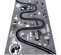 Tapis FUN Route pour enfants, rue, animaux gris gris 280x370 cm