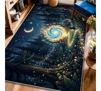 Tapis galaxie, motif lune mystique et arbre N/a avec envers antidérapant bleu, tapis de sol esthétique rectangulaire pour salon, chambre à coucher, couloir, bureau, décoration 1,2 x 1,8 m