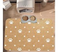 Tapis Gamelle Chat 30X40,Tapis Nourriture Chien Petit Format Absorbant | Tapis Antidérapant Pour Animaux Compagnie,Séchage Rapide Tapis D'Alimentation Pour Chat,Impression Patte Blanche Étoiles