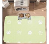Tapis Gamelle Chat Tapis Nourriture Chien Grand Format XXL Antidérapante | Absorbant Sèche Vite Sans Adhérence Des Poils Ni La Poussière,60X90 CM,Antidérapant,Impression Patte Blanche Vert Clair