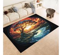 Tapis Géant 180x240 cm Impression Arbre Lumière du Soleil 3D Tapis Lavable en Machine Imitation Cachemire Texture Douce et Antidérapante Idéal pour Salon Chambre Maison de Campagne et Salle de Yoga