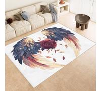 Tapis Géant 180x240 cm Impression Plumes Fleurs Feuilles 3D Tapis Lavable en Machine Imitation Cachemire Texture Douce et Antidérapante Idéal pour Salon Chambre Maison de Campagne et Salle de Yoga