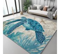 Tapis Géographie Coraux Tortues Bleu Vert 60 X 90 Cm - Poils Courts Ultra Doux, Lavable en Machine, Antidérapant, Ne Peluche Pas - Tapis Rectangulaire pour Salon, Chambre, Cuisine
