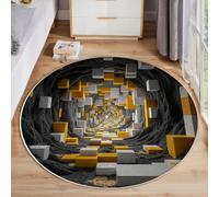 Tapis Géométrie 3D, Tapis de Espace Tunnel, Tapis de Porte Rond antidérapant Jaune, tapi décoratif pour Salle de Bain, buanderie, Cuisine, entrée, 160cm