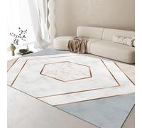 Tapis géométrique à rayures dorées - Lavable - Antidérapant - Idéal pour chambre à coucher, salle à manger, entrée - 250 x 250 cm - Blanc/rose/gris