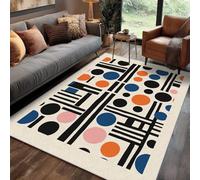 Tapis Géométrique Chambre 200x300 cm Motif Abstrait Cercle Ligne Retro Bleu Orange, Tapis Cuisine Lavable Antidérapant Doux Poil Ras, Deco Chambre Moquette