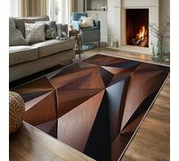 Tapis Géométrique Marron100x100 Carré Lavable Motif 3D Optique Illusion Bois Tapis Deco Chambre Fille Ado Adulte Interieur Moquette Chambre Descente De Lit Carpet Antidérapant Poil Court, FD7448
