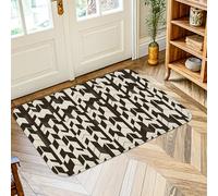 Tapis géométrique, moderne et minimaliste avec lignes et formes marron à poils courts en éponge, tapis rectangulaire imprimé, tapis d'entrée, salle de bain, buanderie, décoration de chevet, 0,6 x 0,9