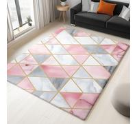 Tapis Géométrique Triangle Marbre Rose Imprimé 60x90 cm, Gris Rose Entretien Facile Intérieur Moquette - Doux Lavable Antitache Ne Perd Pas Ses Poils pour Salon Chambre d'enfant