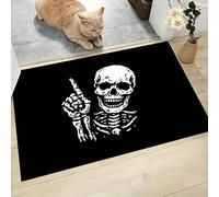 Tapis Geste La Main Crâne Rock Roll 40X60Cm En Fausse Laine Noir Pour Salle De Bain Cuisine, Petit Paillasson D'Entrée D'Intérieur, Illustration Minimaliste, Tapis De Sol Antidérapant Lavable