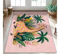 Tapis girafe, feuilles tropicales ludiques, feuillage, pêche, envers antidérapant, tapis rectangulaire qui ne perd pas ses poils pour salle de bain, entrée, chevet, buanderie, décoration de salle de