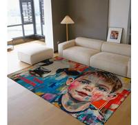 Tapis Graffiti colorés Citations inspirantes J’AI Un rêve Street Art Mignon garçon et Vache Imprimer Mince Tapis pour Salon Chambre 120 x 170 cm