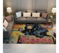 Tapis Graffiti de Style Hippie Suivez Vos rêves Singe Noir Imprimer Mince Tapis pour Le dortoir de Salon Citations inspirantes décoration intérieure 100 x 200 cm