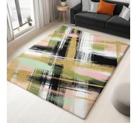Tapis Grand 180 x 240 cm Surréalisme Treillis Géométrique Rayures, Moquette Rose Imprimé Poil Ras, Moquette Lavable en Machine Antidérapant, Tapis en Fausse Laine d'agneau Super Doux Chambre