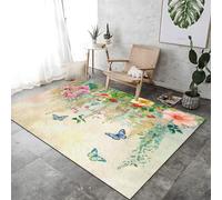 Tapis Grand D'Intérieur 3D 60 x 110 cm Tapis Antidérapant en Polyester Imprimé Coloré Poil Court Léger Antidérapant, Rêve Fleurs exquises Papillons Tapis de Salon Bureau Entrée