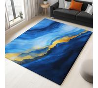 Tapis Grand Liquide Doré Texture Marbre, Tapis Antidérapant Poil Ras 120 x 170 cm, Moquette Lavable en Machine Bleu pour Salon Chambre Coucher Entrée D'intérieur Décoration