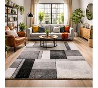 tapis grand salon 280x380 tissé gris rectangle motif géométrique LYN8 GEOME