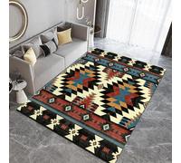 Tapis Grande Taille 120x160 cm Art Abstrait Imitation Cachemire Lavable Impression Style Ethnique Géométrique 3D Fond Silencieux pour Couloir Spacieux Home Cinéma ou Appartement Lumineux Q-22