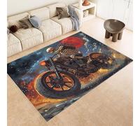 Tapis Grande Taille 120x180 cm Imitation Cachemire Lavable Impression CrâNe Moto éToiles 3D HD Fond Silencieux pour Couloir Spacieux Home Cinéma ou Appartement Lumineux (Nettoyage Sec ou Humide)