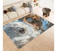 Tapis Grande Taille 120x180 cm Imitation Cachemire Lavable Impression Lion Blanc Foudre 3D HD Fond Silencieux pour Couloir Spacieux Home Cinéma ou Appartement Lumineux (Nettoyage Sec ou Humide)