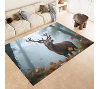 Tapis Grande Taille 120x180 cm Imitation Cachemire Lavable Impression Sika Cerf Bois Herbe 3D HD Fond Silencieux pour Couloir Spacieux Home Cinéma ou Appartement Lumineux (Nettoyage Sec ou Humide)