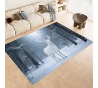 Tapis Grande Taille 120x180 cm Imitation Cachemire Lavable Impression Sika Cerf Bois Neige 3D HD Fond Silencieux pour Couloir Spacieux Home Cinéma ou Appartement Lumineux (Nettoyage Sec ou Humide)