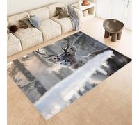 Tapis Grande Taille 120x180 cm Imitation Cachemire Lavable Impression Sika Cerf Branches 3D HD Fond Silencieux pour Couloir Spacieux Home Cinéma ou Appartement Lumineux (Nettoyage Sec ou Humide)
