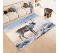 Tapis Grande Taille 120x180 cm Imitation Cachemire Lavable Impression Sika Cerf Neige Herbe 3D HD Fond Silencieux pour Couloir Spacieux Home Cinéma ou Appartement Lumineux (Nettoyage Sec ou Humide)