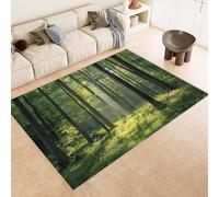 Tapis Grande Taille 140x200 cm Imitation Cachemire Lavable Impression Bois Vert Herbe Soleil 3D HD Fond Silencieux pour Couloir Spacieux Home Cinéma ou Appartement Lumineux (Nettoyage Sec ou Humide)