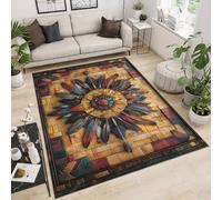 Tapis Grande Taille 140x200 cm Imitation Cachemire Lavable Impression Plumes Pierres PréCieuses 3D Fond Silencieux pour Couloir Spacieux Home Cinéma ou Appartement Lumineux (Nettoyage Sec ou Humide)