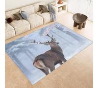 Tapis Grande Taille 140x200 cm Imitation Cachemire Lavable Impression Sika Cerf Bois Neige 3D HD Fond Silencieux pour Couloir Spacieux Home Cinéma ou Appartement Lumineux (Nettoyage Sec ou Humide)