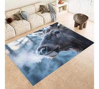 Tapis Grande Taille 140x200 cm Imitation Cachemire Lavable Impression Sika Cerf Bois Neige 3D HD Fond Silencieux pour Couloir Spacieux Home Cinéma ou Appartement Lumineux (Nettoyage Sec ou Humide)