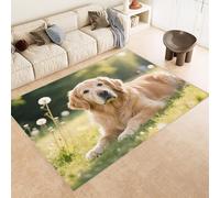 Tapis Grande Taille 160x230 cm Imitation Cachemire Lavable Impression Chien Fleurs Herbe 3D HD Fond Silencieux pour Couloir Spacieux Home Cinéma ou Appartement Lumineux (Nettoyage Sec ou Humide)