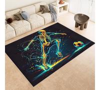 Tapis Grande Taille 160x230 cm Imitation Cachemire Lavable Impression CrâNe Football Abstrait 3D HD Fond Silencieux pour Couloir Spacieux Home Cinéma ou Appartement Lumineux (Nettoyage Sec ou Humide)