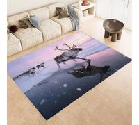 Tapis Grande Taille 160x230 cm Imitation Cachemire Lavable Impression Sika Cerf Mer Soleil 3D HD Fond Silencieux pour Couloir Spacieux Home Cinéma ou Appartement Lumineux (Nettoyage Sec ou Humide)