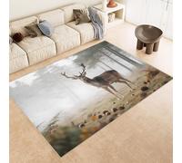 Tapis Grande Taille 60x120 cm Imitation Cachemire Lavable Impression Sika Cerf Bois Herbe 3D HD Fond Silencieux pour Couloir Spacieux Home Cinéma ou Appartement Lumineux (Nettoyage Sec ou Humide)