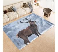 Tapis Grande Taille 60x120 cm Imitation Cachemire Lavable Impression Sika Cerf Bois Neige 3D HD Fond Silencieux pour Couloir Spacieux Home Cinéma ou Appartement Lumineux (Nettoyage Sec ou Humide)