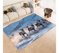 Tapis Grande Taille 60x120 cm Imitation Cachemire Lavable Impression Sika Cerf Montagnes 3D HD Fond Silencieux pour Couloir Spacieux Home Cinéma ou Appartement Lumineux (Nettoyage Sec ou Humide)