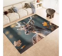 Tapis Grande Taille 60x120 cm Imitation Cachemire Lavable Impression Sika Cerf Rose Fleurs 3D HD Fond Silencieux pour Couloir Spacieux Home Cinéma ou Appartement Lumineux (Nettoyage Sec ou Humide)