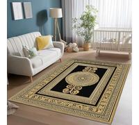 Tapis Grèce Antique Lavable en Machine 160 x 230 cm, Doux à Poils Courts Tapis de Salon Orné Floral Rayures carpette imprimé Convient pour la Chambre la Salle à Manger et Le Bureau Or