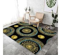 Tapis Grèce Antique Lavable en Machine 80 x 150 cm, Doux à Poils Courts Tapis de Salon Traditionnel Géométrique Texturé carpette imprimé Convient pour la Chambre la Salle à Manger et Le Bureau Or