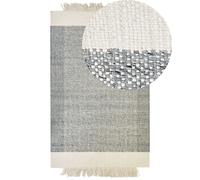 Tapis Gris et Blanc Cassé en Laine 140 x 200 cm avec Franges Fait Main Doux Tatl