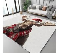 Tapis Gros Plan Portrait Cerf Noël, 120 x 180 cm Tapis Moquette de Chambre à Poils Ras, Paillasson Intérieur - pour Chambre à Coucher de Salon, Coloré Décoration Maison