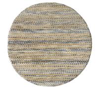 Tapis - HAMID - Olivia - Rond - 100% Jute Naturel - 100 x 100 cm - Blanc/Bleu
