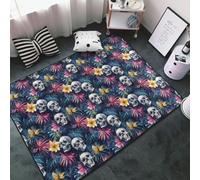 Tapis hawaïen à imprimé tête de mort florale pour salon, chambre à coucher, tapis doux lavable 9,1 x 152,4 cm, tapis antidérapant pour décoration de chambre à coucher, esthétique 152,4 x 99,1 cm